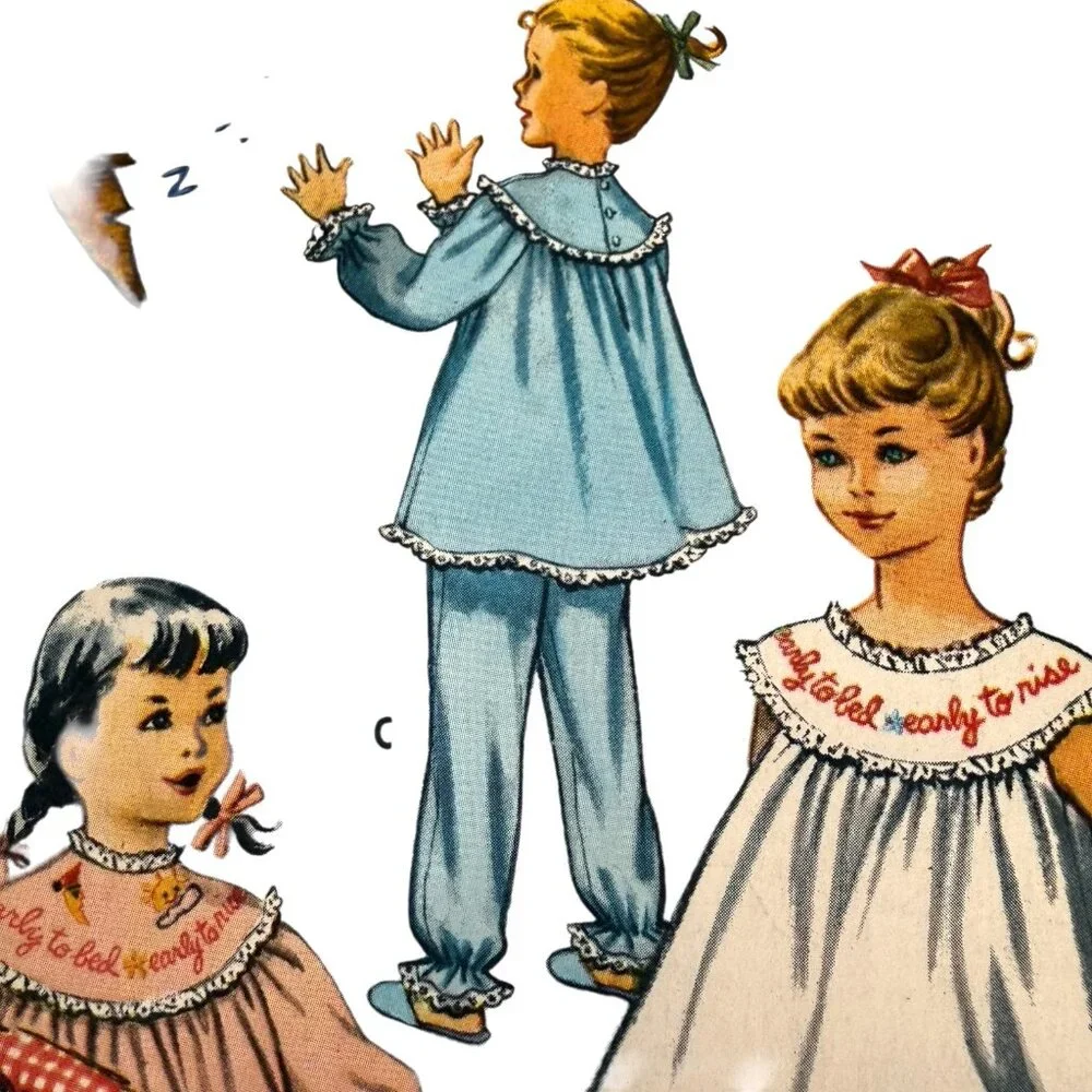 VTG McCalls 2189 Sewing Pattern Girls 1957 Nightgown Pajamas Shortie Size 12 OOP